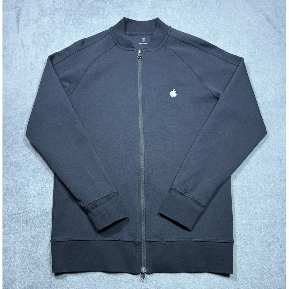 Apple Employee Logo Bomber Jacket Mens M Full Zip Sweatshirt Navy Heavy Stretch